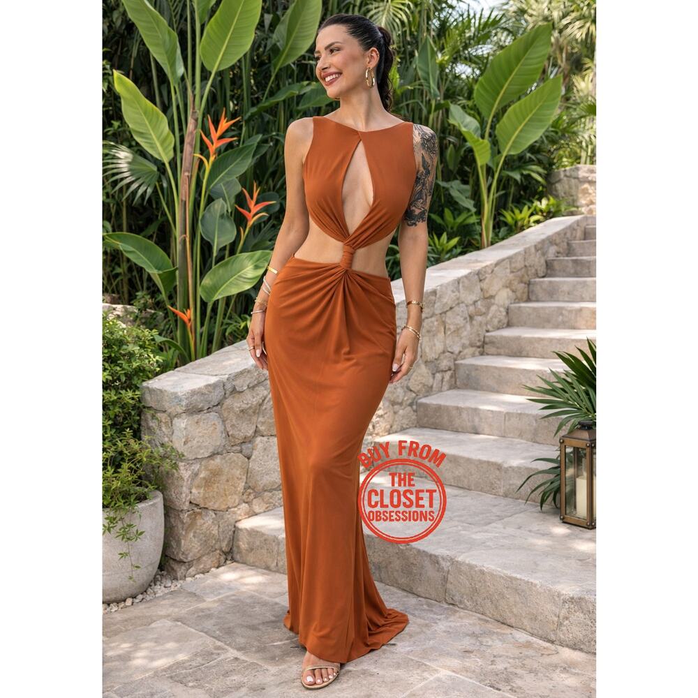 ZARA Brown Cut Out Maxi Dress Vacation Resort Dress NWT - Picture 10 of 16
